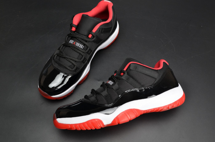 air jordan 11 retro low "bred" black/ red mens 528895-012