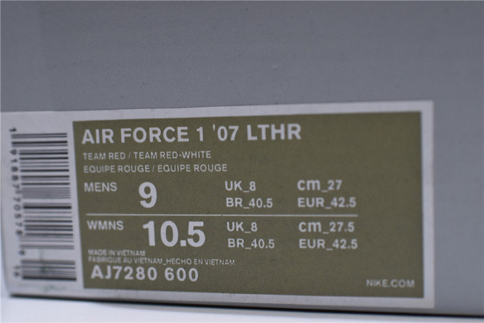 nike air force 1 low 07 lthr sail team red aj7280-600
